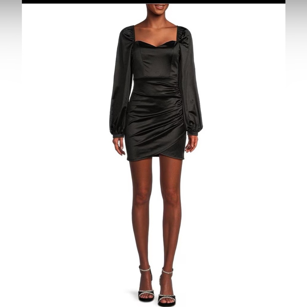 Honey and Rosie Black Satin Long Sleeve Dress